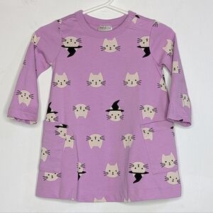 Hanna Andersson Purple Black White Halloween Witch Cat Dress 6-12mo